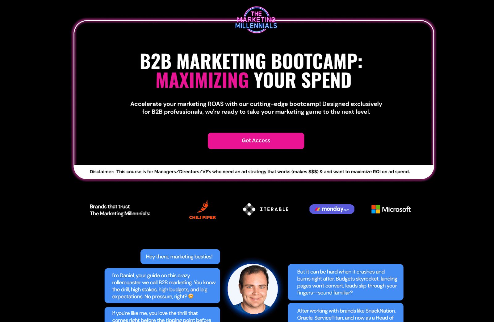 The Marketing Millennials B2B Marketing Bootcamp landing page