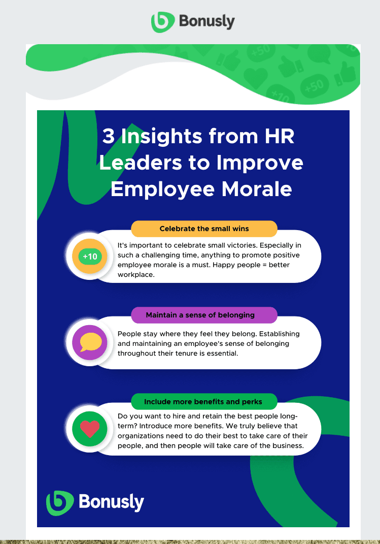 Bonusly nurture email with three insights from HR leaders